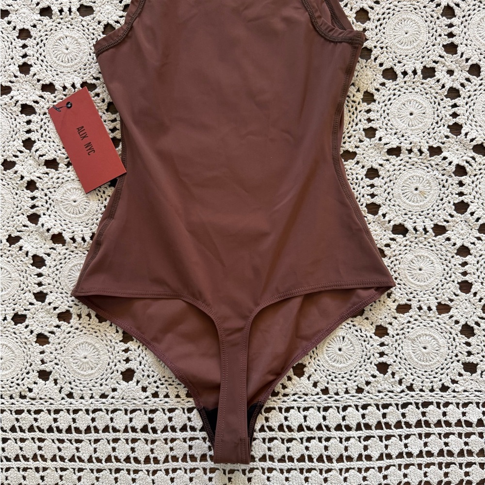 ALIX NYC Cody Silk Jersey Mock Neck Bodysuit Chocolate Brown NWT Size XS - Picture 13 of 14